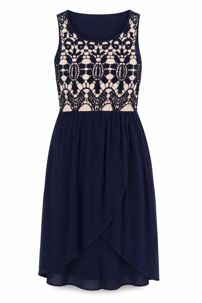Oasis Womens Blue Viscose Tank Dress Size 8 Round Neck - Crochet Detail