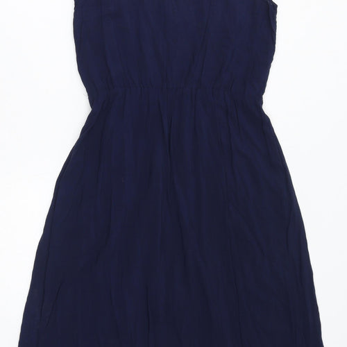 Oasis Womens Blue Viscose Tank Dress Size 8 Round Neck - Crochet Detail
