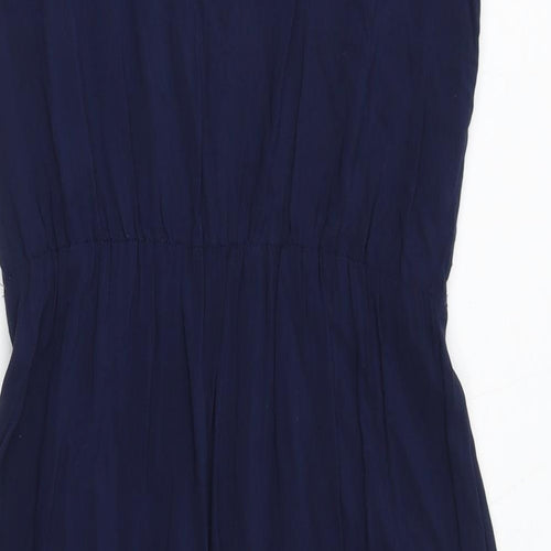 Oasis Womens Blue Viscose Tank Dress Size 8 Round Neck - Crochet Detail