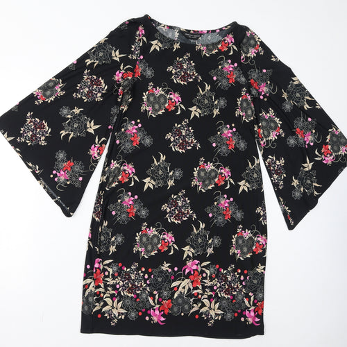 Dorothy Perkins Womens Black Floral Polyester Bodycon Size 12 Round Neck Pullover
