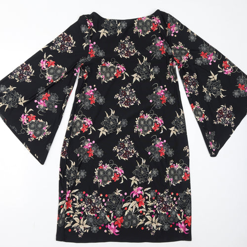 Dorothy Perkins Womens Black Floral Polyester Bodycon Size 12 Round Neck Pullover