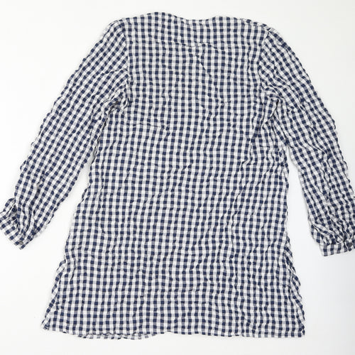 Urban Threads Womens Blue Check Polyester Mini Size 10 V-Neck Button