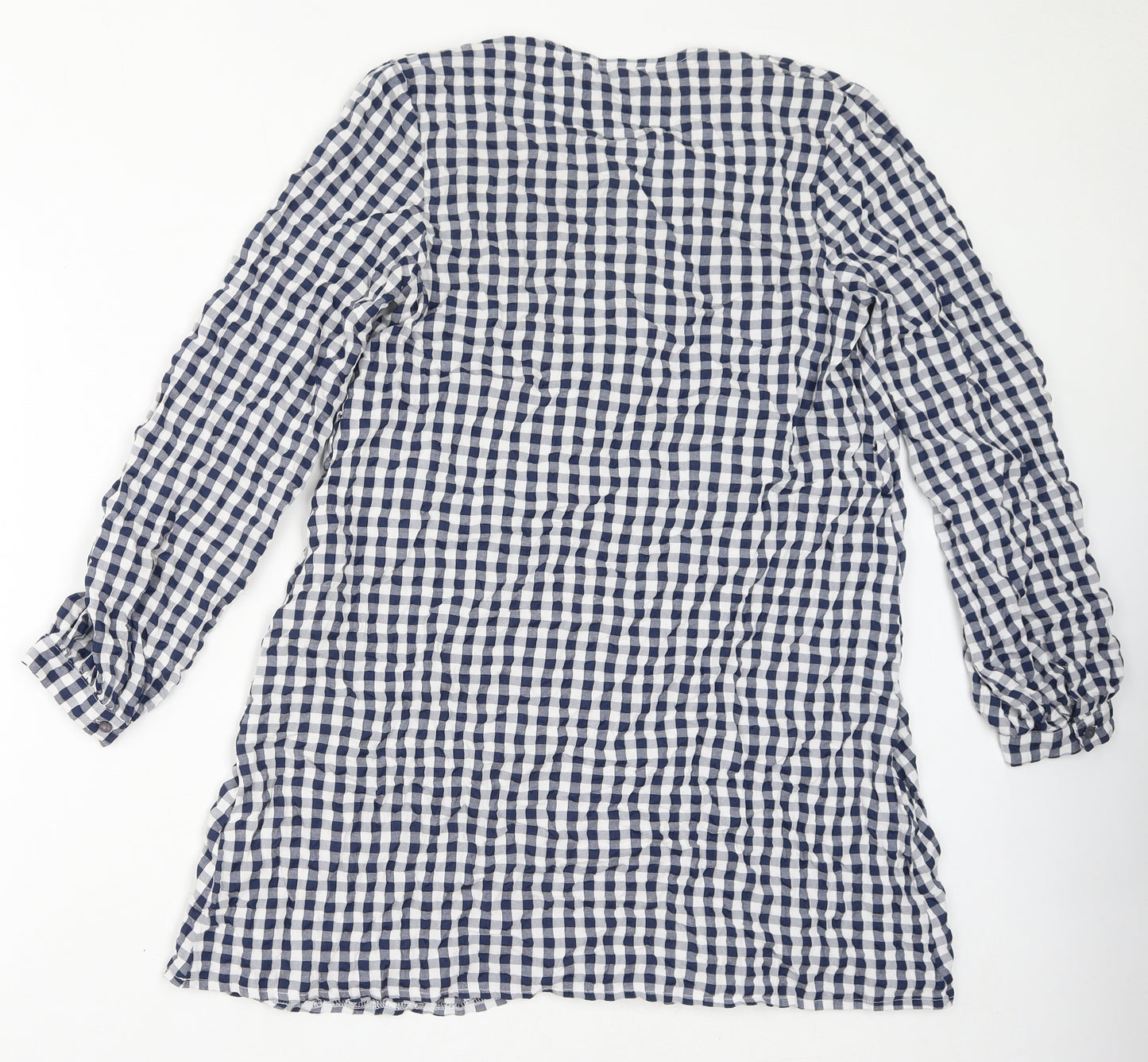 Urban Threads Womens Blue Check Polyester Mini Size 10 V-Neck Button