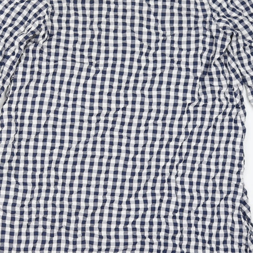 Urban Threads Womens Blue Check Polyester Mini Size 10 V-Neck Button