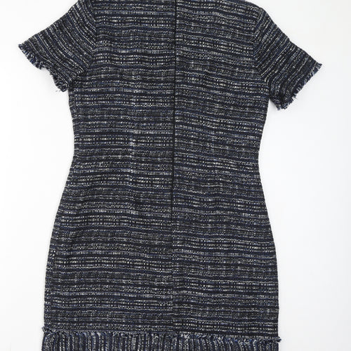 Warehouse Womens Blue Acrylic Bodycon Size 12 Round Neck Zip