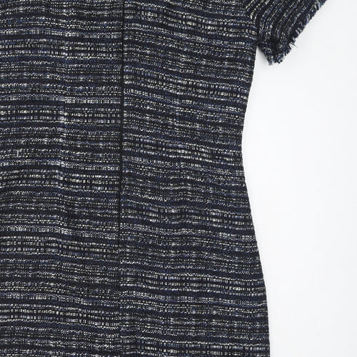 Warehouse Womens Blue Acrylic Bodycon Size 12 Round Neck Zip