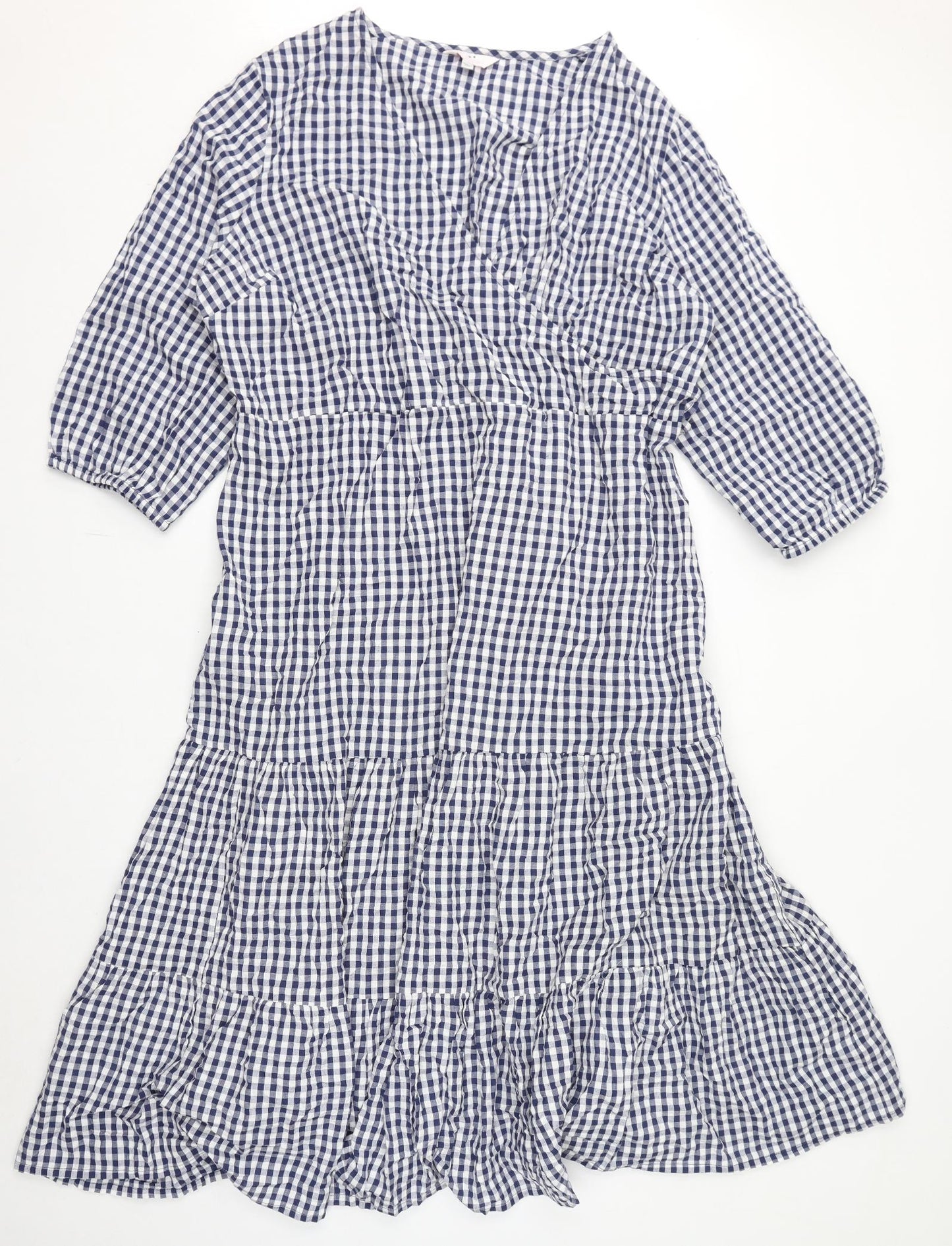 Julipa Womens Blue Check Cotton A-Line Size 24 V-Neck Tie