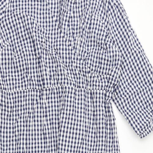 Julipa Womens Blue Check Cotton A-Line Size 24 V-Neck Tie