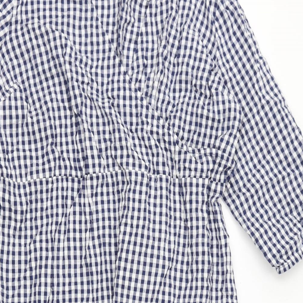 Julipa Womens Blue Check Cotton A-Line Size 24 V-Neck Tie