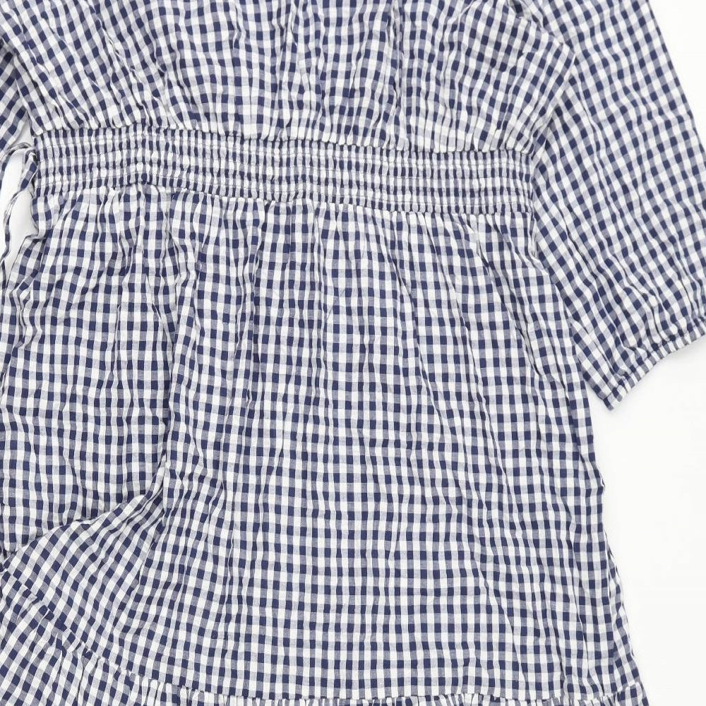 Julipa Womens Blue Check Cotton A-Line Size 24 V-Neck Tie