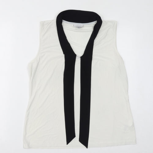 Tahari Womens White Polyester Basic Tank Size L Round Neck - Sheer