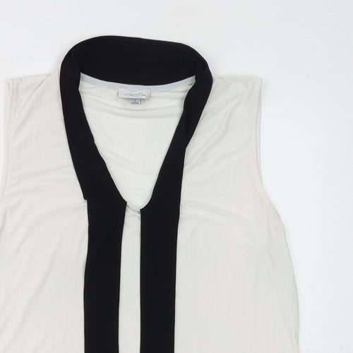 Tahari Womens White Polyester Basic Tank Size L Round Neck - Sheer