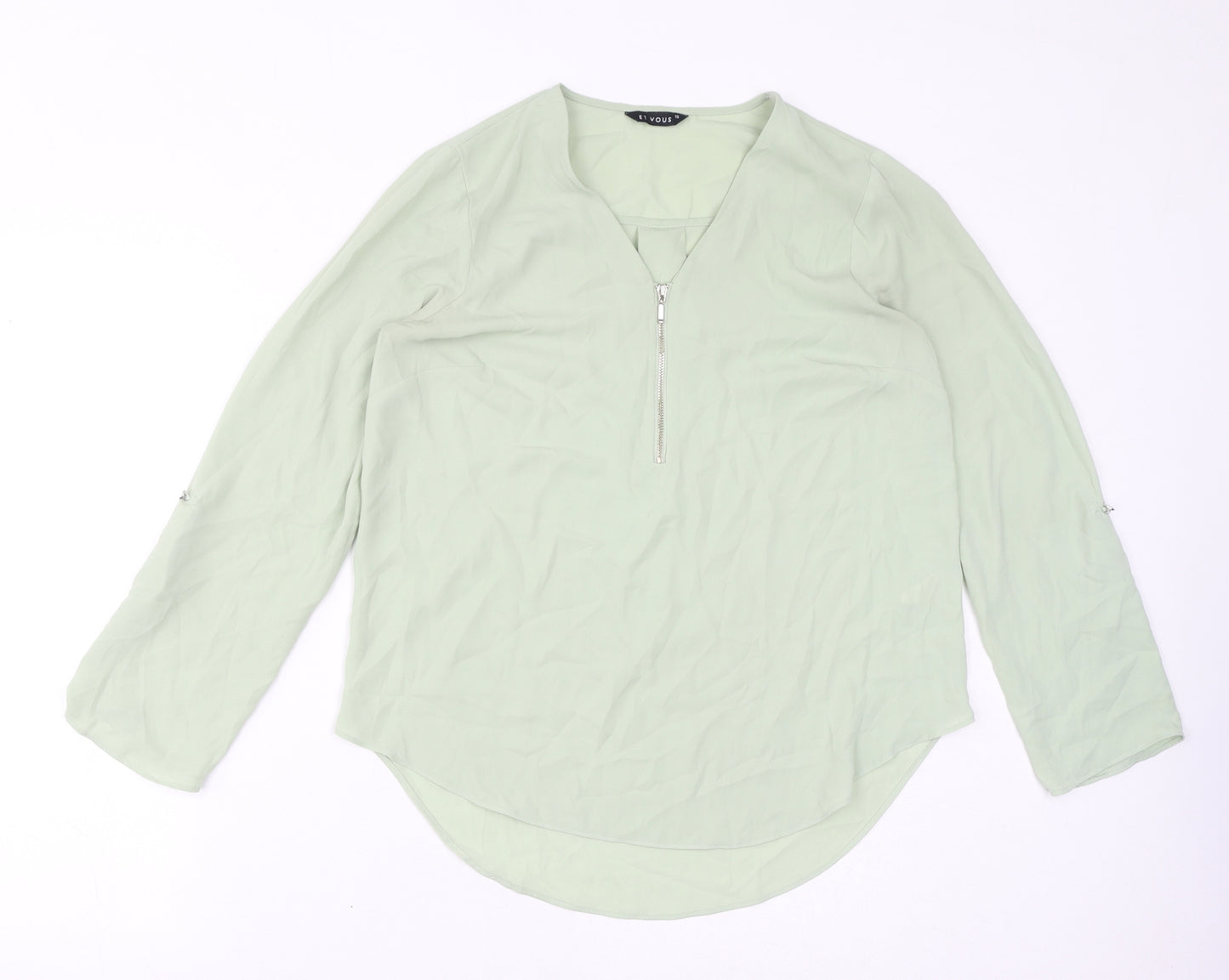 Et Vous Womens Green Polyester Basic Blouse Size 10 V-Neck