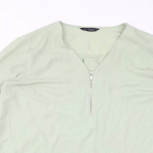 Et Vous Womens Green Polyester Basic Blouse Size 10 V-Neck