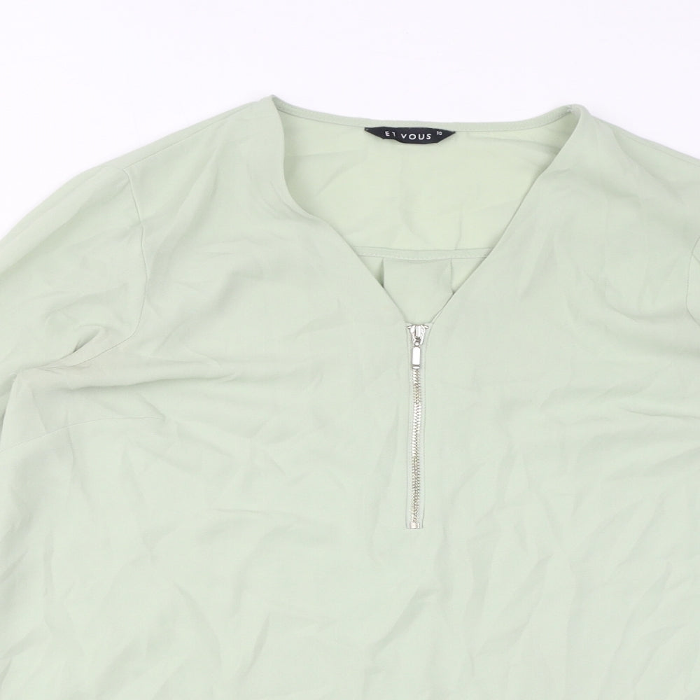 Et Vous Womens Green Polyester Basic Blouse Size 10 V-Neck