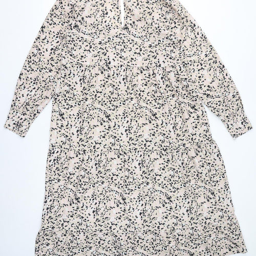 Pretty Lavish Womens Pink Geometric Polyester A-Line Size M V-Neck Button