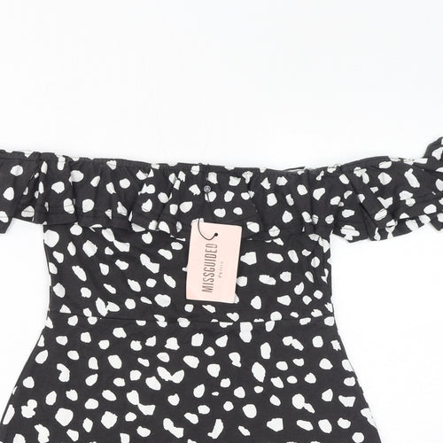 Missguided Womens Grey Geometric Polyester Bodycon Size 6 Off the Shoulder Pullover - Ruffled Neckline