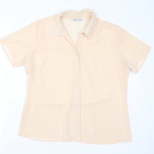 Lauren Duvar Womens Beige Polyester Basic Button-Up Size 16 Collared - Sheer