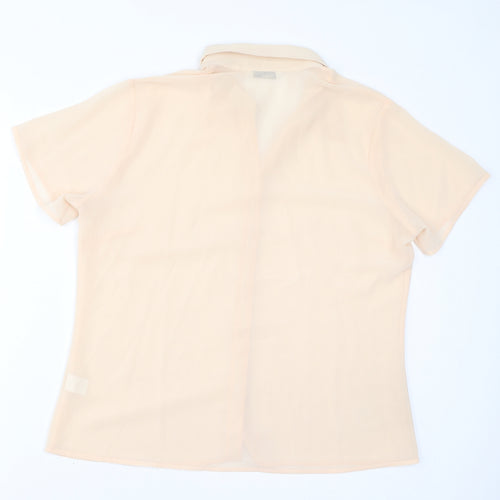 Lauren Duvar Womens Beige Polyester Basic Button-Up Size 16 Collared - Sheer