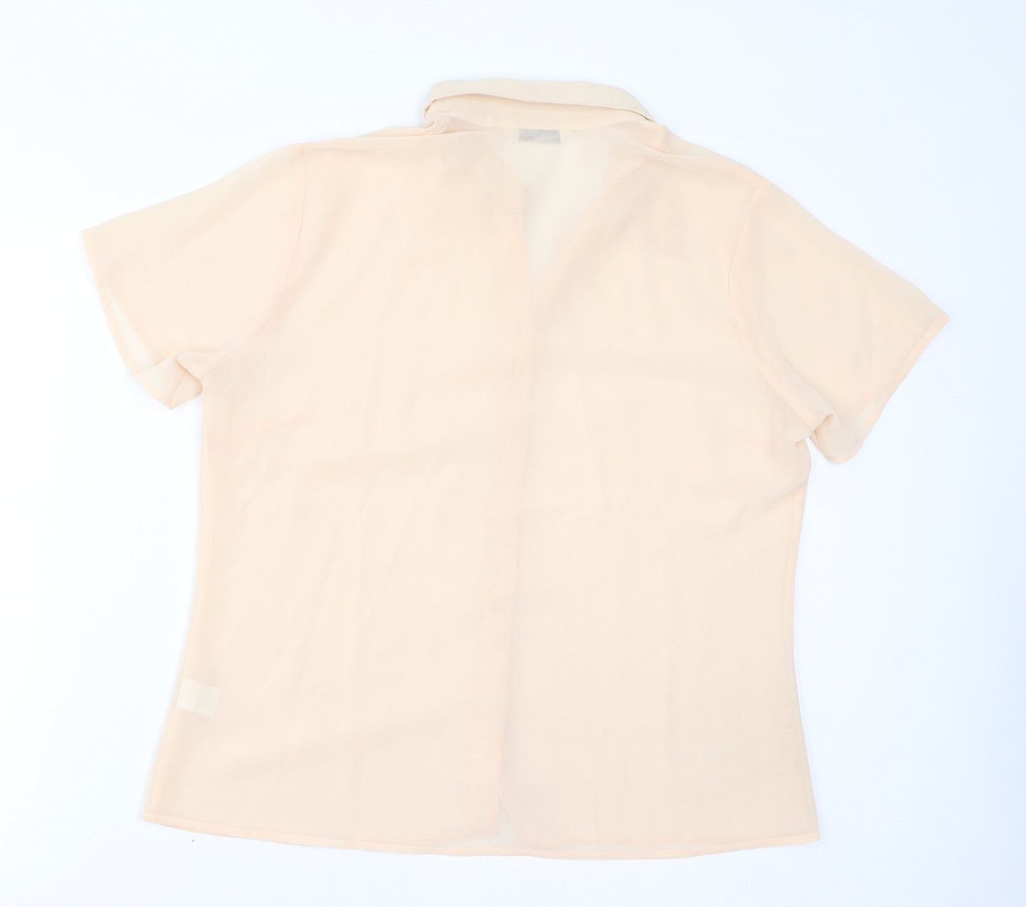 Lauren Duvar Womens Beige Polyester Basic Button-Up Size 16 Collared - Sheer