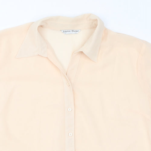 Lauren Duvar Womens Beige Polyester Basic Button-Up Size 16 Collared - Sheer