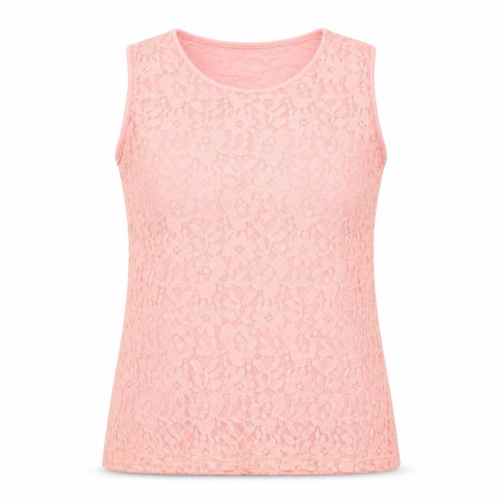 Front view of PARAMOUR women’s pink polyester basic tank, size M, round neck
