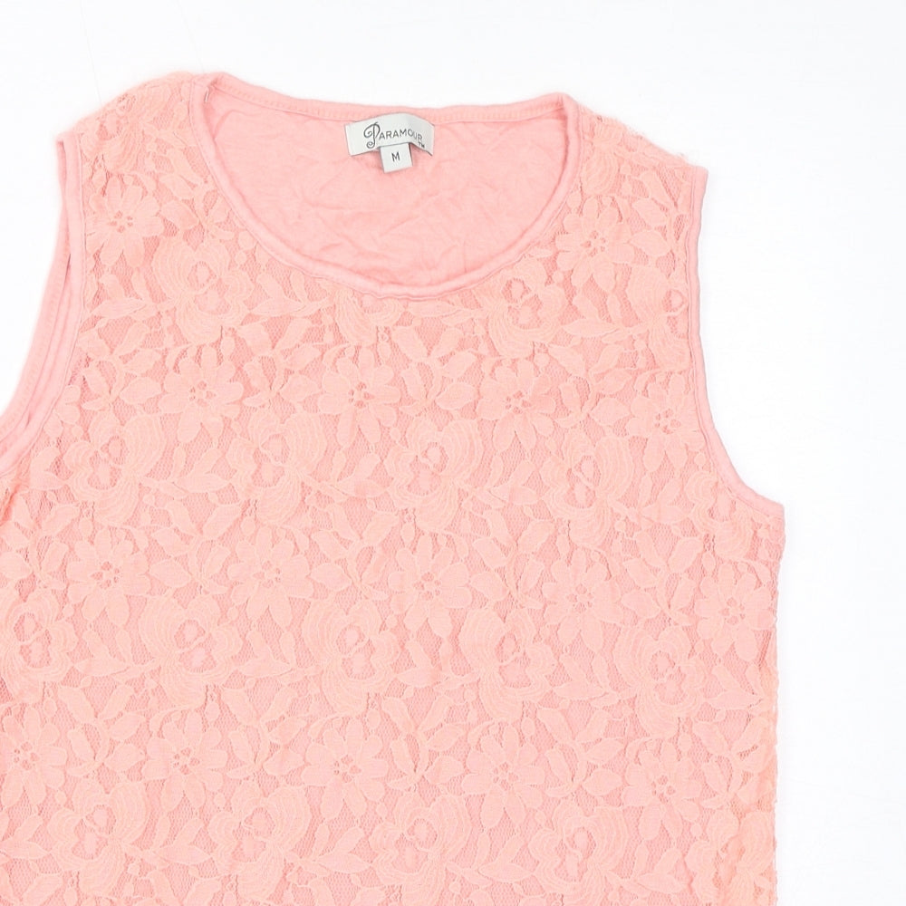 PARAMOUR Womens Pink Polyester Basic Tank Size M Round Neck
