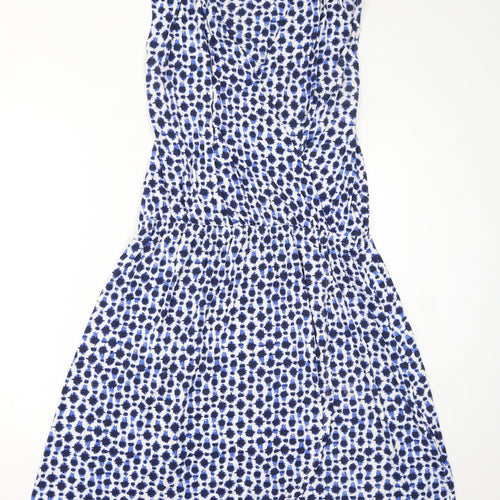 Marks and Spencer Womens Blue Geometric Viscose Fit & Flare Size 20 V-Neck Pullover