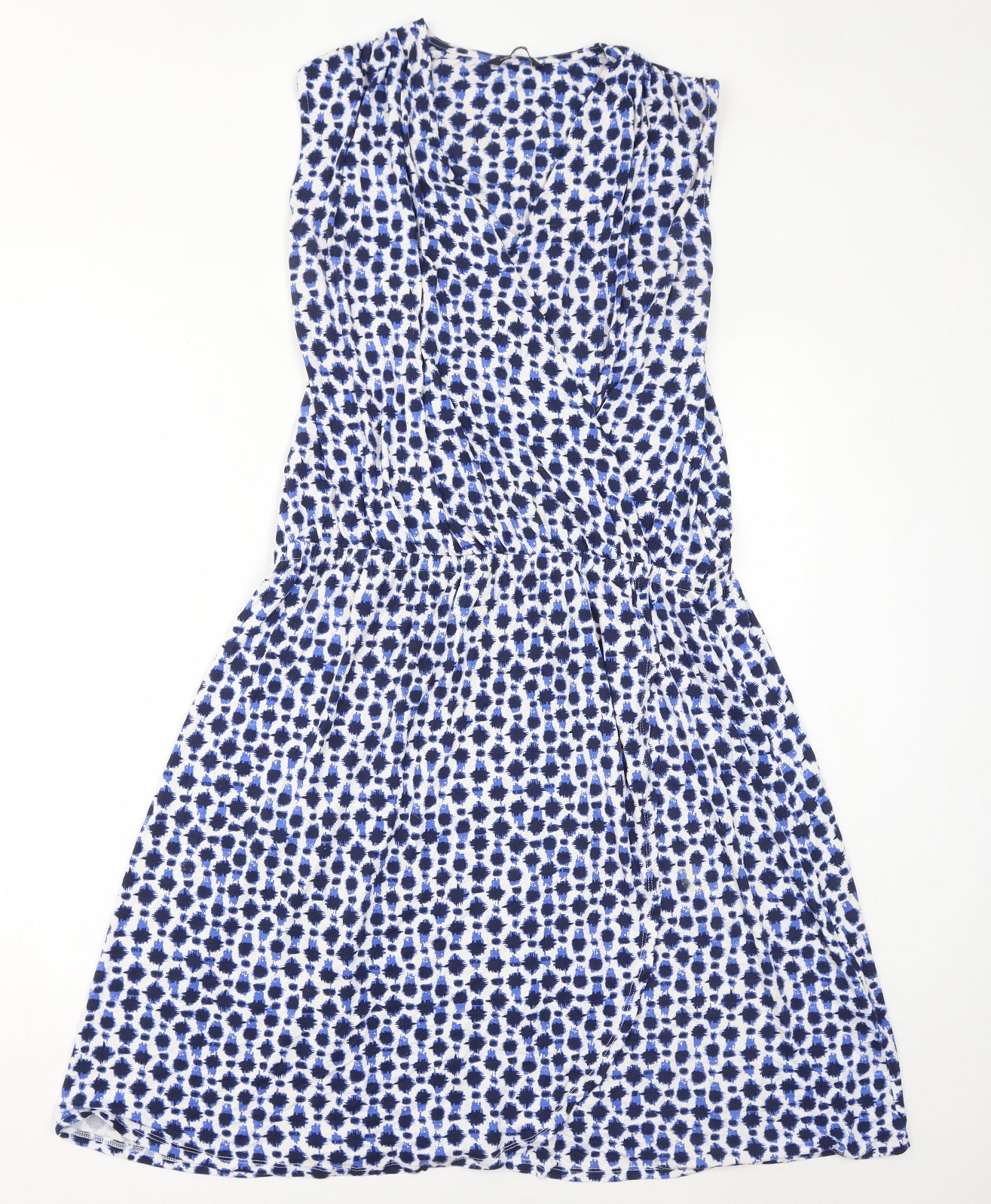 Marks and Spencer Womens Blue Geometric Viscose Fit & Flare Size 20 V-Neck Pullover