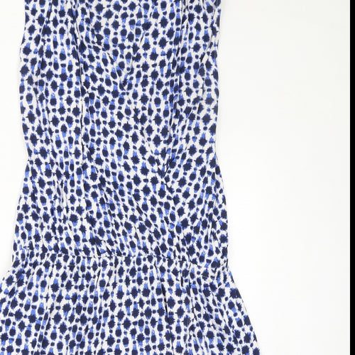 Marks and Spencer Womens Blue Geometric Viscose Fit & Flare Size 20 V-Neck Pullover