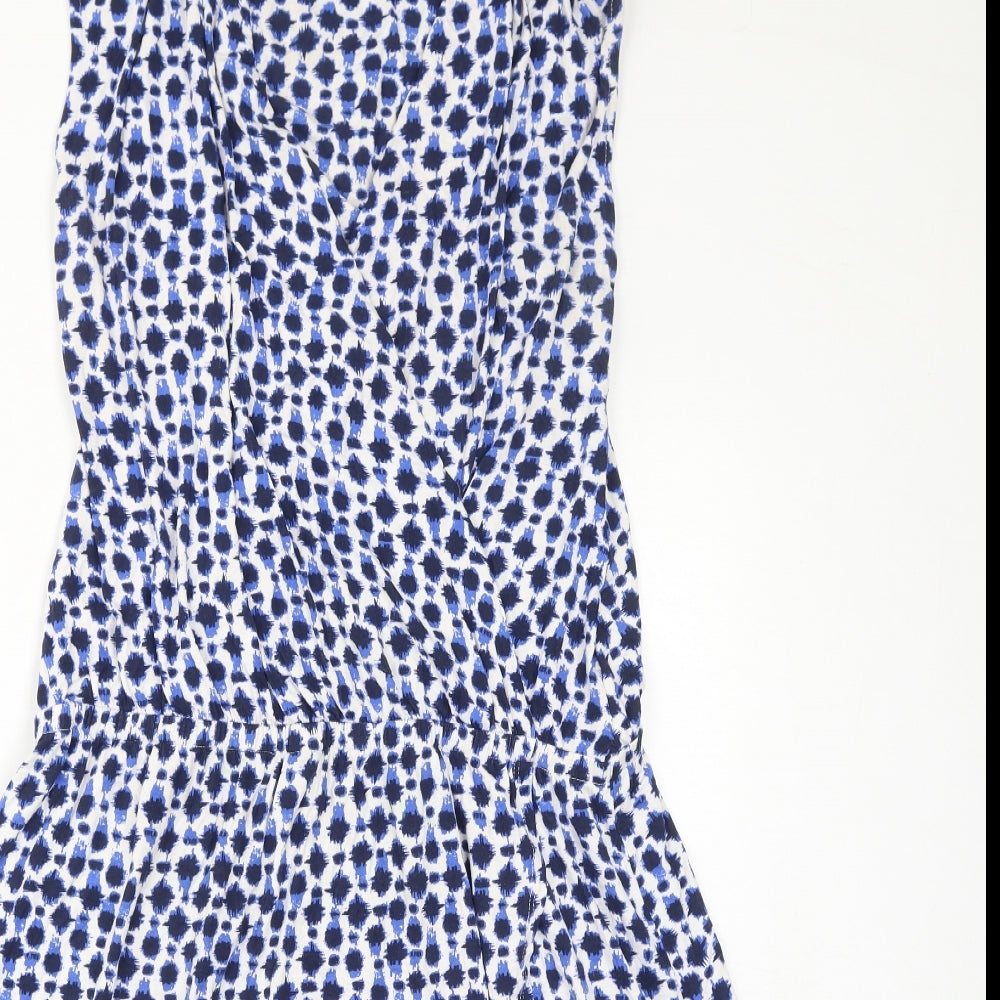 Marks and Spencer Womens Blue Geometric Viscose Fit & Flare Size 20 V-Neck Pullover