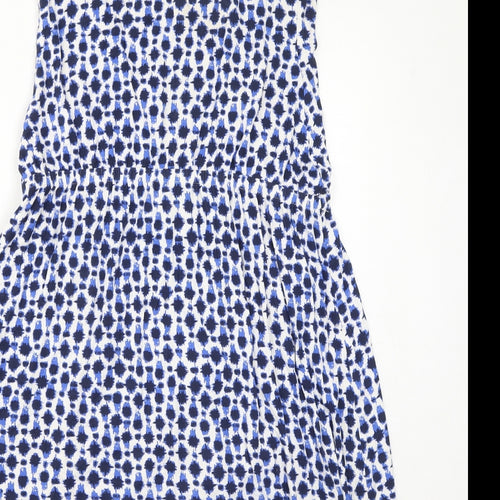 Marks and Spencer Womens Blue Geometric Viscose Fit & Flare Size 20 V-Neck Pullover