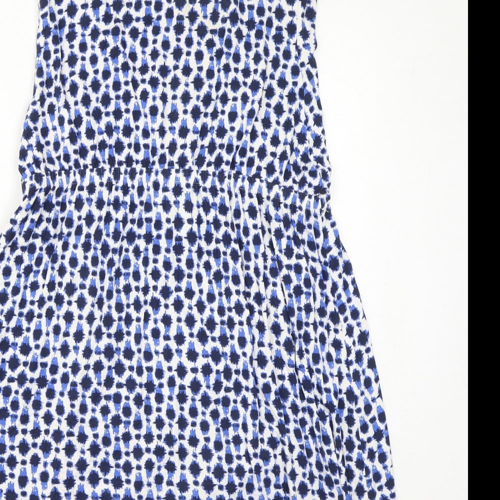 Marks and Spencer Womens Blue Geometric Viscose Fit & Flare Size 20 V-Neck Pullover