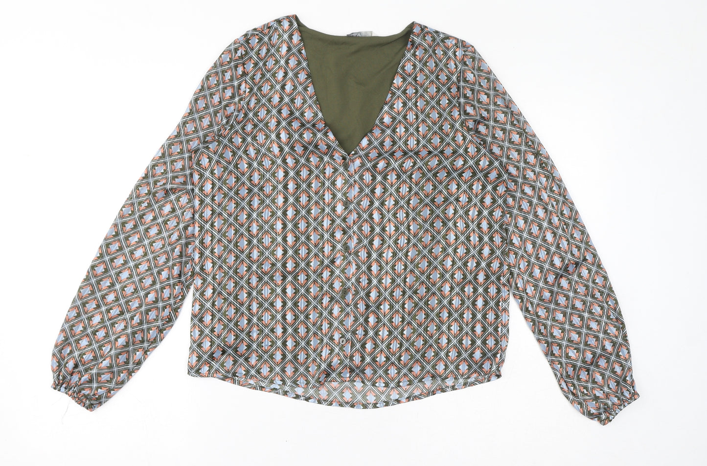 Only Womens Green Polyester Basic Blouse Size S V-Neck - Sparkle