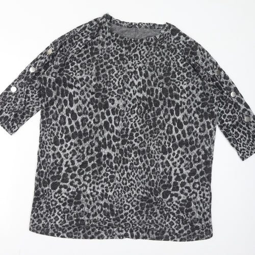 Yours Womens Grey Animal Print Polyester Basic Blouse Size 16 Round Neck - Leopard Print