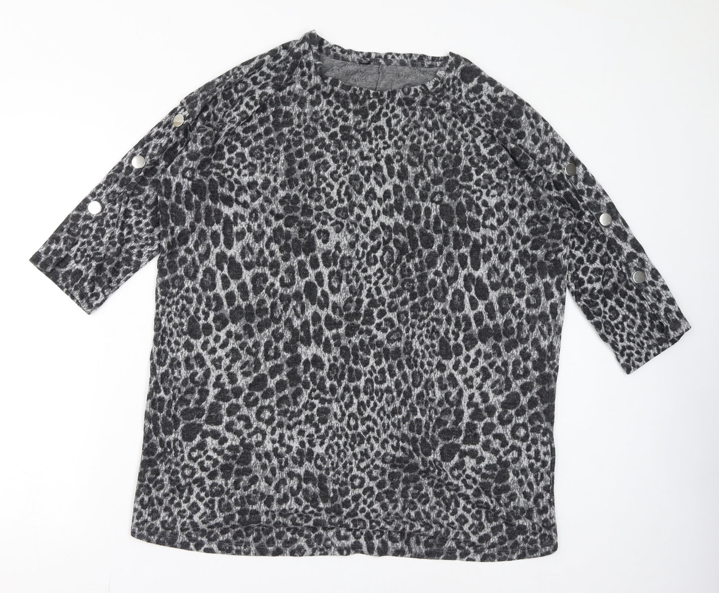 Yours Womens Grey Animal Print Polyester Basic Blouse Size 16 Round Neck - Leopard Print