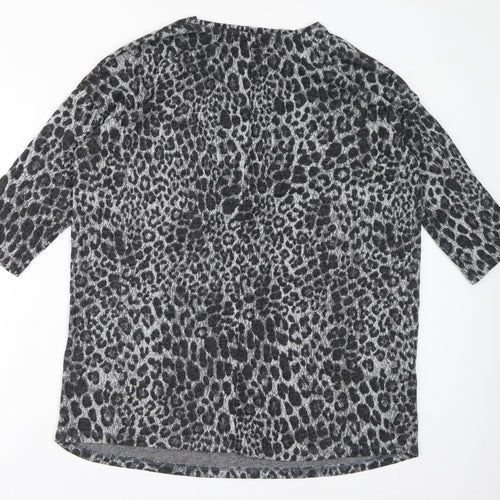 Yours Womens Grey Animal Print Polyester Basic Blouse Size 16 Round Neck - Leopard Print