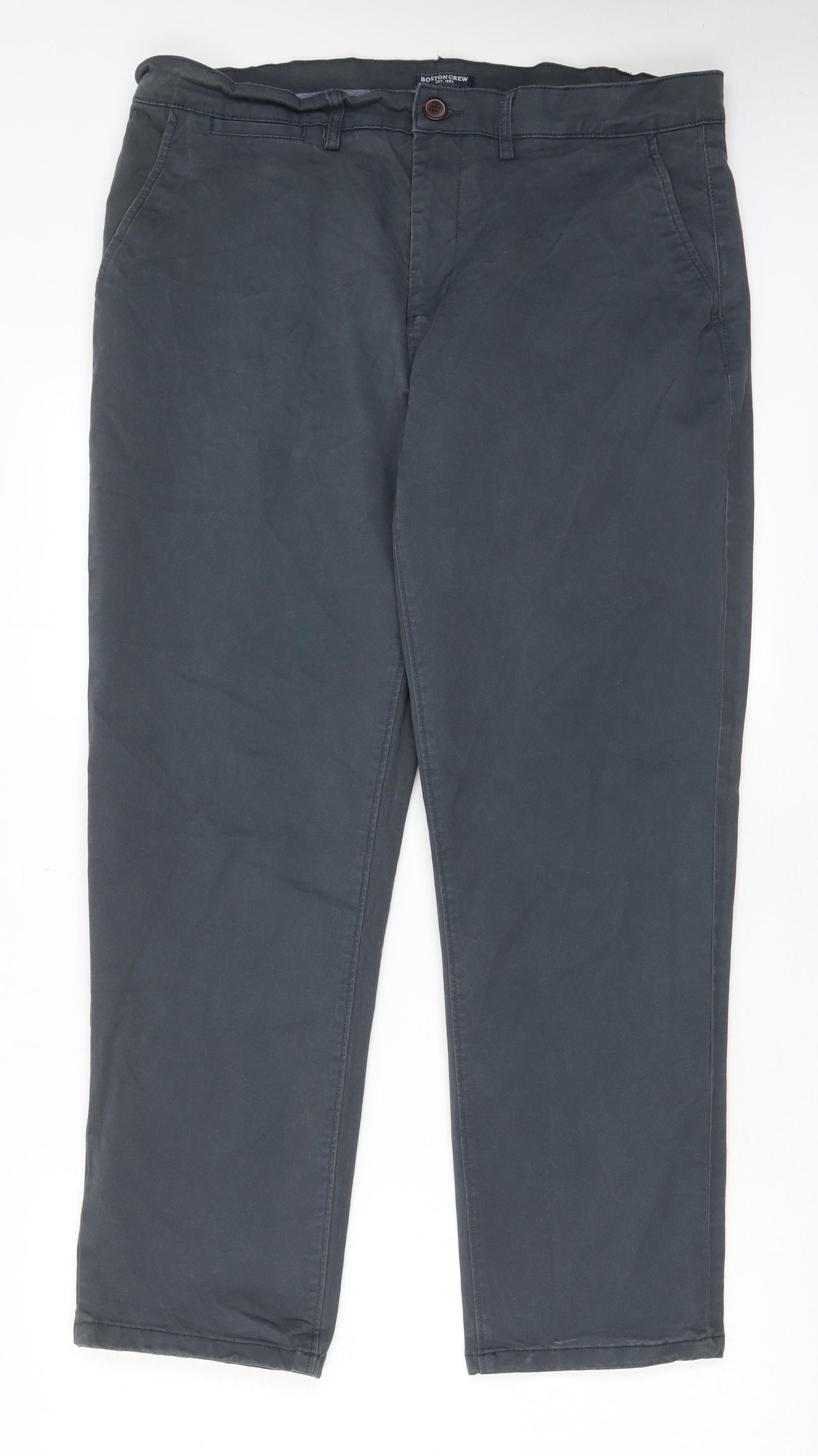 Bosten Crew Mens Blue Cotton Chino Trousers Size 36 in L29 in Regular Zip - Short leg, Pockets