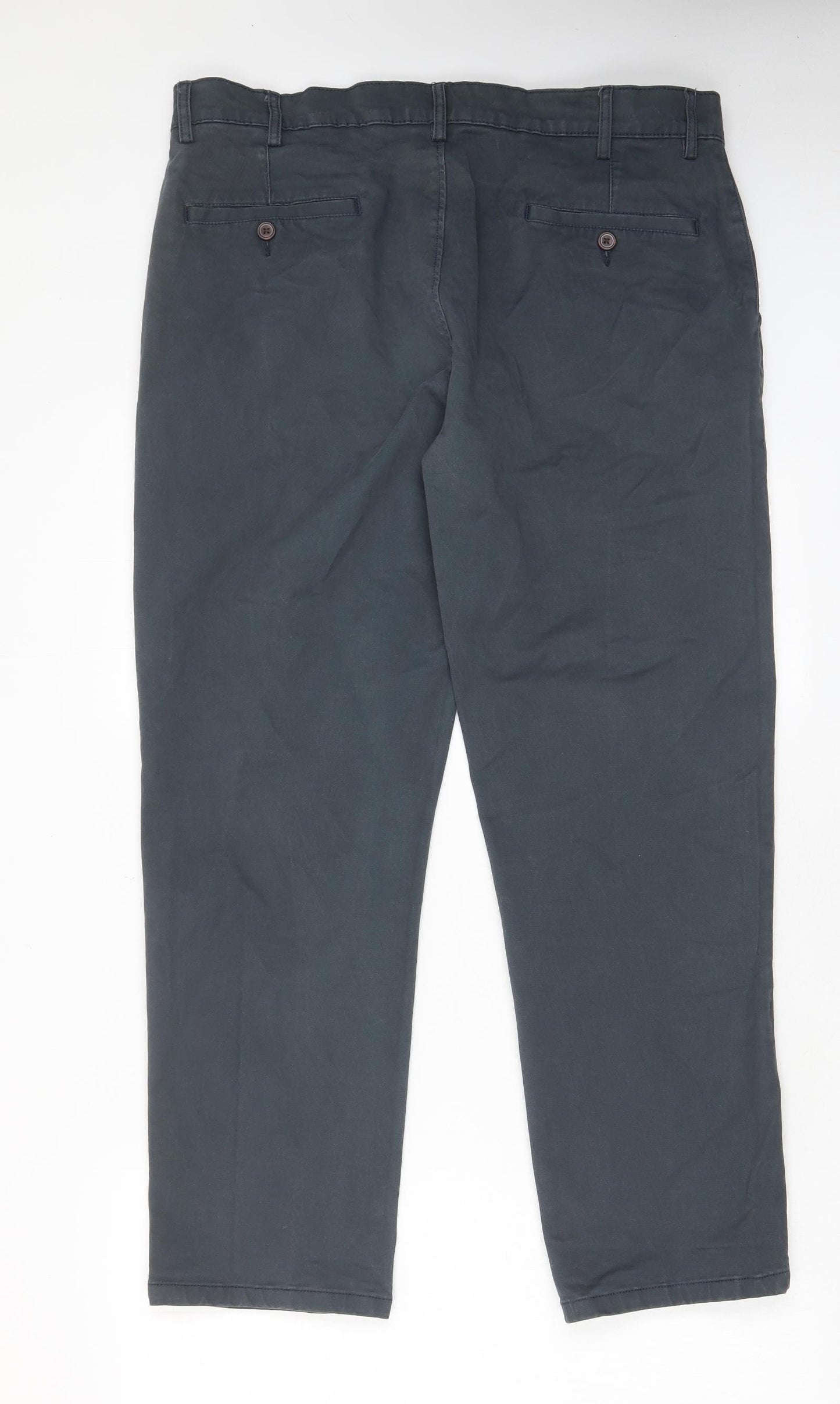 Bosten Crew Mens Blue Cotton Chino Trousers Size 36 in L29 in Regular Zip - Short leg, Pockets