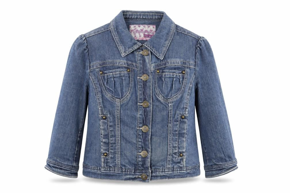 Front view of Authentic women’s blue jacket, size UK 12, button - pockets