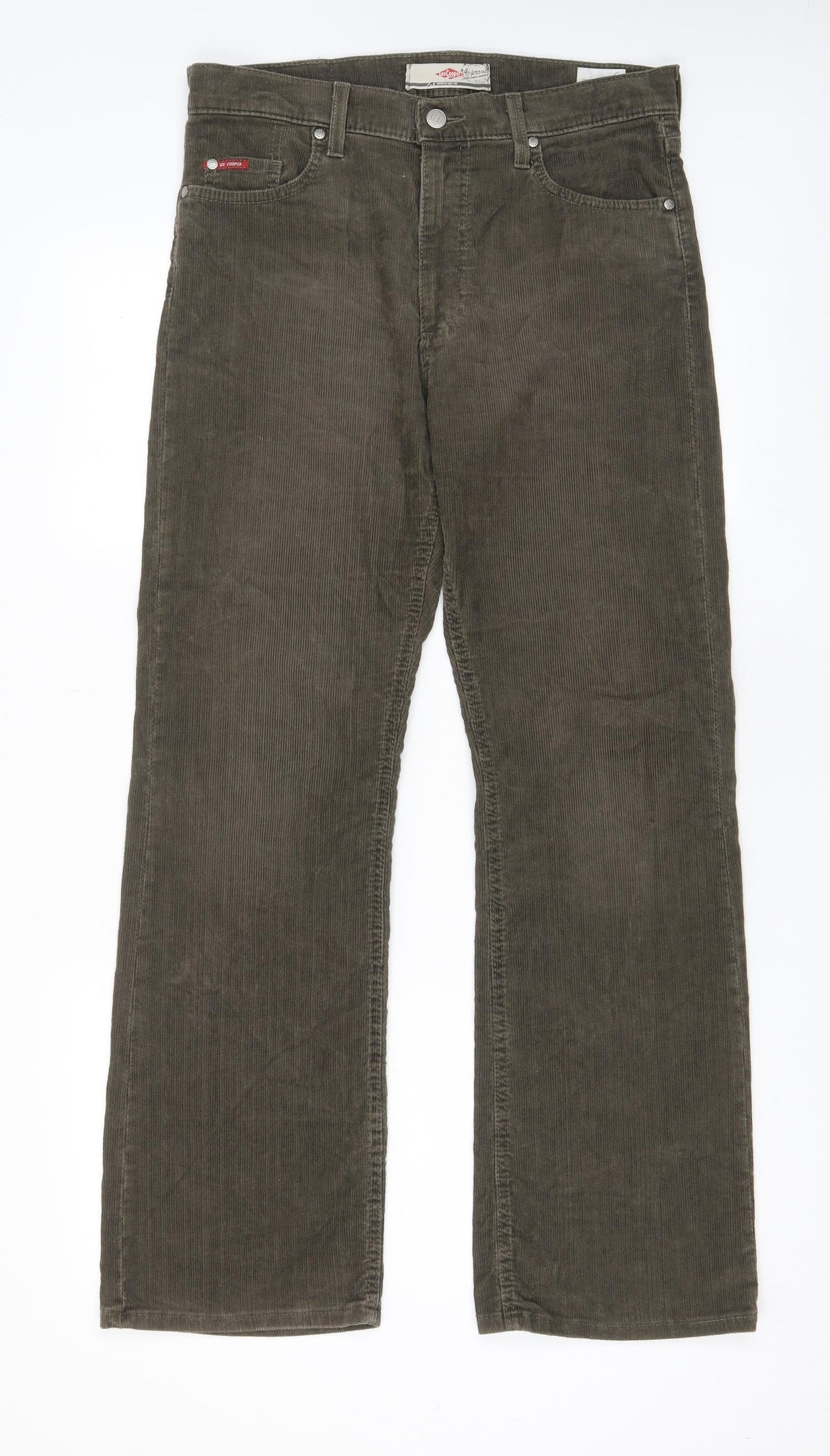 Lee Cooper Mens Green Cotton Trousers Size 30 in L29 in Regular Zip - Pockets