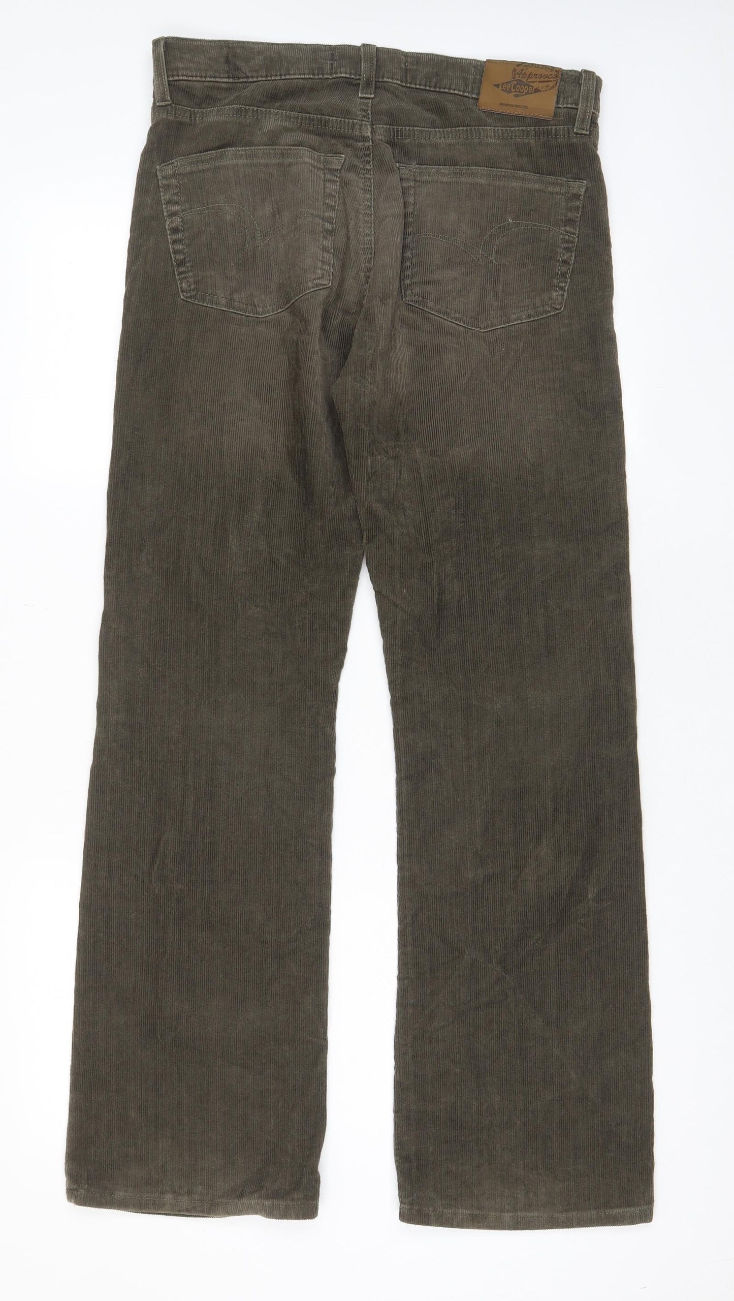 Lee Cooper Mens Green Cotton Trousers Size 30 in L29 in Regular Zip - Pockets