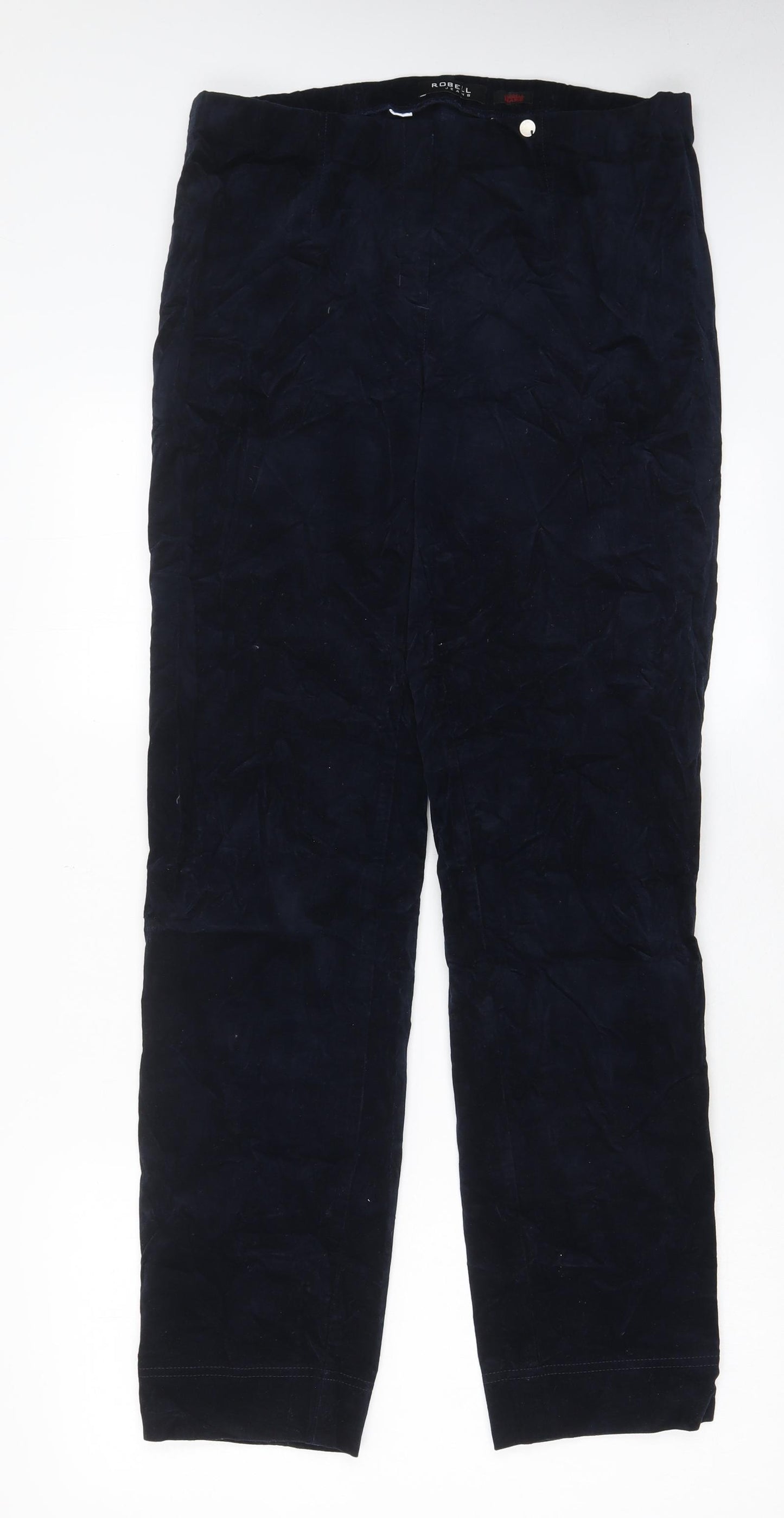 Robell Womens Blue Cotton Trousers Size 16 L31 in Regular - Elasticated Waist