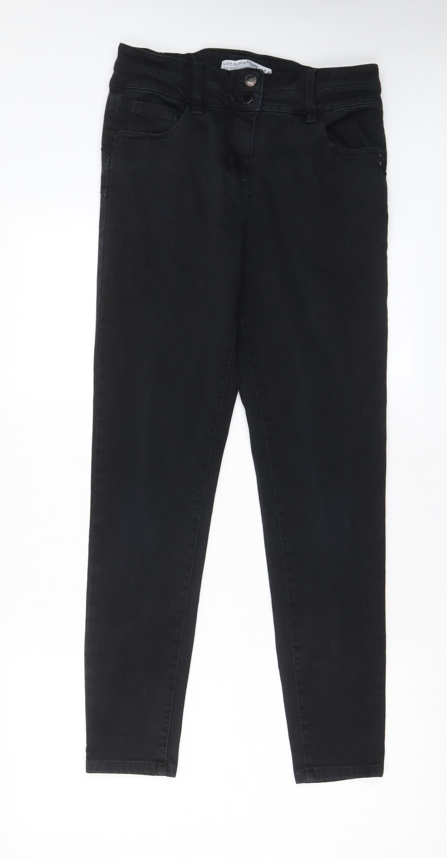 Marks and Spencer Womens Black Cotton Skinny Jeans Size 14 L29 in Slim Zip - Pockets