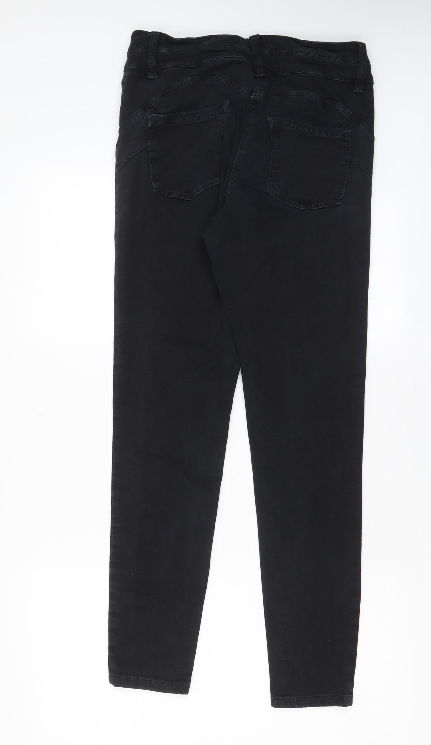 Marks and Spencer Womens Black Cotton Skinny Jeans Size 14 L29 in Slim Zip - Pockets