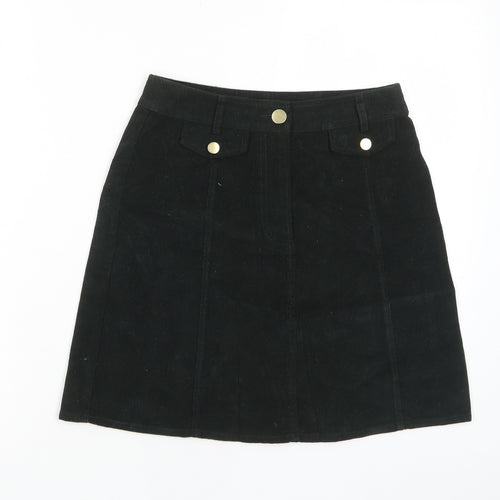 Oasis Womens Black Cotton A-Line Skirt Size 6 Button