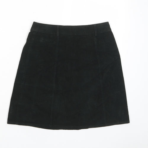 Oasis Womens Black Cotton A-Line Skirt Size 6 Button