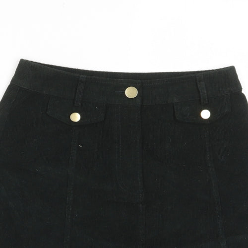 Oasis Womens Black Cotton A-Line Skirt Size 6 Button
