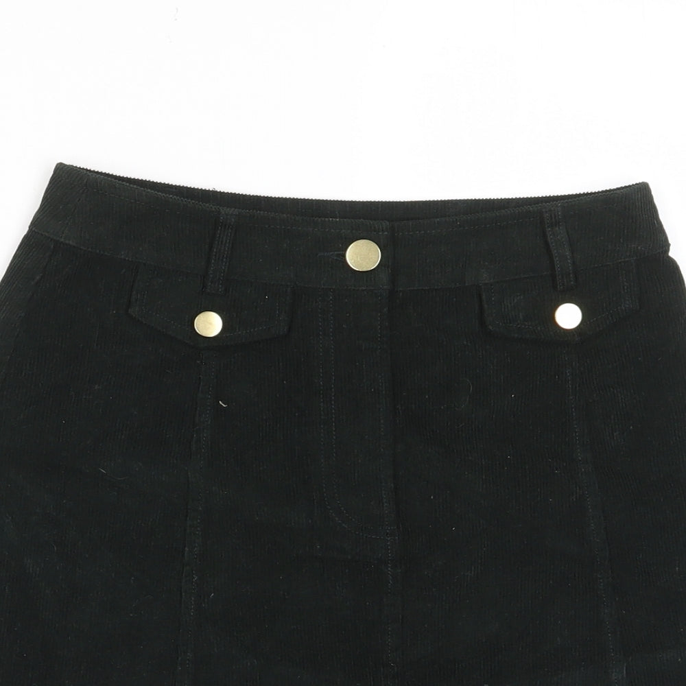 Oasis Womens Black Cotton A-Line Skirt Size 6 Button