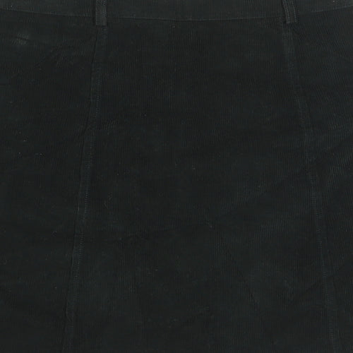 Oasis Womens Black Cotton A-Line Skirt Size 6 Button